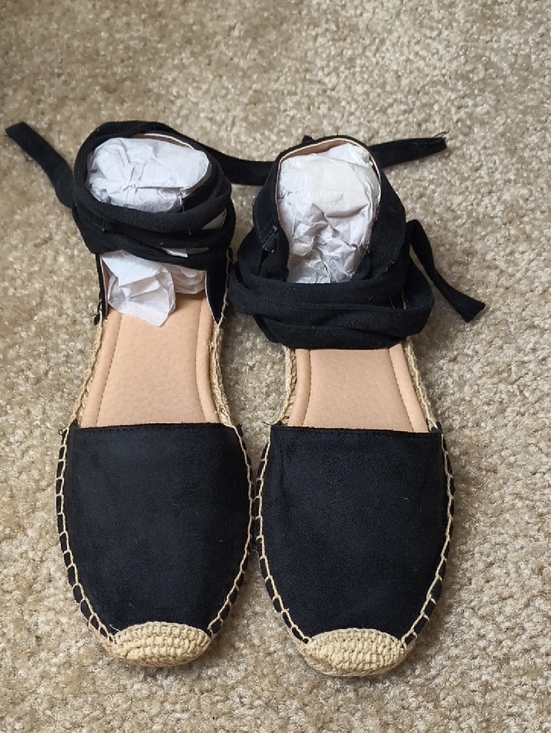 Soda Shoes - Soda Black Espadrille Tie-Ankle Gladiator Flats Size 7.5 T12